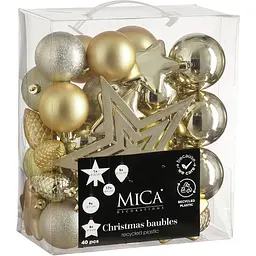 Комплект ялинкових прикрас Mica Decorations пластикові 6-8 см шампань 40 шт. (1182007)