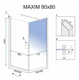 Душова кабіна Rea Maxim 80x80 R REA-K0268, Хром, Права, прозорий - мініатюра 7