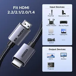 Кабель мультимедійний HDMI M to HDMI M 2.0m V2.2 16K60Hz 96Gbps braided black Ugreen (65900) - мініатюра 6