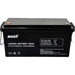 Акумулятор Must LiFePO4 24V (25.6V/100Ah/2560Wh) (LP15-24100) [152306] - мініатюра 2