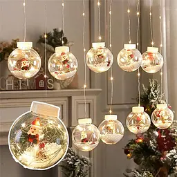 Гірлянда завіса штора Кулі з наповненням Дід Мороз, 3м, 10 куль LED USB - мініатюра 3