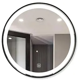 Зеркало Dusel Led DE-M2071D Black кругле 80x80 см сенсорне включення + підігрів+годинник/темп, Чорний - мініатюра 3