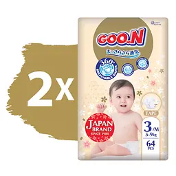 Набір підгузки на липучках Goo.N Premium Soft розмір 3(M) 5-9 кг доу-пак 128 шт. - мініатюра 2