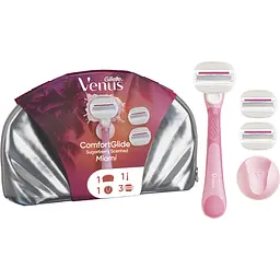 Подарунковий набір Gillette: станок для гоління жіночий Venus ComfortGlide Sugarberry Miami з 3 змінними картриджами + кріплення + косметичка