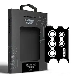 Захисне скло для камери Samsung Galaxy S24 Ultra 5G (SM-S928), Supreme BI, прозорий колір, з рамкою, глянцеве скло для захисту лінз, протиударне, прозоре, з клейовим шаром по контуру, не впливає на якість фото, ArmorStandart (ARM76616)