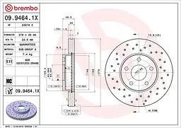 Диск гальмівний передній вентильований Ford Focus II, Focus C-max 03-13р Brembo (09.9464.1X)