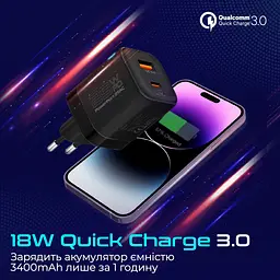 Зарядний пристрій Promate USB-C + USB-A (powerport-25ac.black) - мініатюра 6