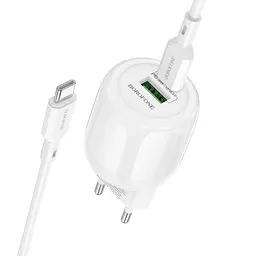 МЗП Borofone BA94A Lustrous PD30W+QC3.0 (1USB-A/1C) + кабель Type-C to Type-C White