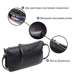Зручний жіночий клатч із натуральної зернистої шкіри Grande Pelle 11697 чорний - мініатюра 8