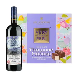 Набір: Вино Chai D'oeuvre Cabernet Sauvignon Rouge IGP Pays D'Oc червоне сухе 0.75 л + Цукерки Millennium Very Peri Пташине молоко 150 г