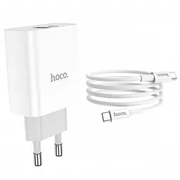 Адаптер мережевий HOCO C80A Type-C to Type-C cable rapido charger set C80A, 1USB/1Type-C, QC/PD, 20W, 3A Білий - мініатюра 5