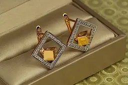 Сережки Xuping Jewelry гіперкуб з родієм 2 см золотисті