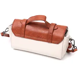 Вінтажна жіноча сумка з натуральної шкіри Vintage 22350 біло-коричнева - мініатюра 2