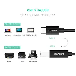 Кабель для принтера USB-C 2.0 to BM 2.0m US241 black Ugreen (50446) - мініатюра 6