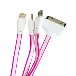 Кабель для зарядки телефонов 4 в 1 Flat Розовый Lightning/microUSB/30pin/DC2mm 115 см провод на айфон - миниатюра 4