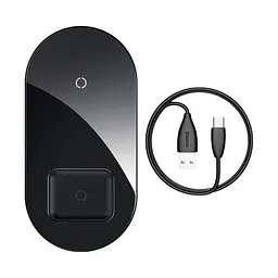 Бездротовий зарядний пристрій Baseus Simple Crystal 2 in 1 (Phone + Pods) 18W WXJK-A01 Black - мініатюра 2