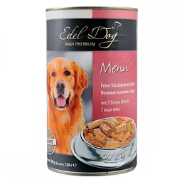 Вологий корм для собак Edel Dog 1200 г (три види м'яса в соусі)