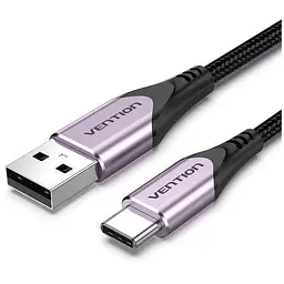 Дата кабель USB 2.0 AM to USB-C 1.5m 3A cotton braided aluminum purple Vention (CODVG)