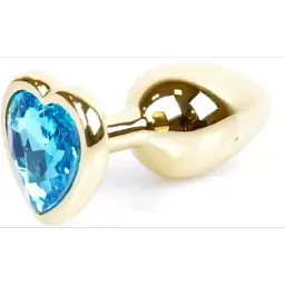 Анальна пробка з кристалом B-Series Jewellery Gold Heart Plug Light Blue, 7х2,7 см, блакитний