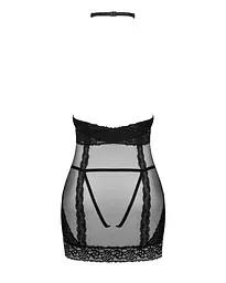 Напівпрозора сорочка з відкритими грудьми Obsessive Lacrisia chemise XL/2XL, чорна, з чокером - мініатюра 6
