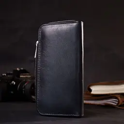 Стильний гаманець-клатч на блискавці із натуральної шкіри Grande Pelle 11644 синій - мініатюра 9