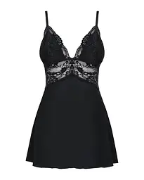 Сатиновий пеньюар із мереживом Obsessive 810-BAB-1 babydoll & thong S/M, чорний, пеньюар, танга - мініатюра 5