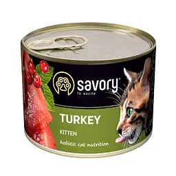 Вологий повнораціонний корм Savory Сейворі для кошенят, з індичкою, 200 г (арт.30686)