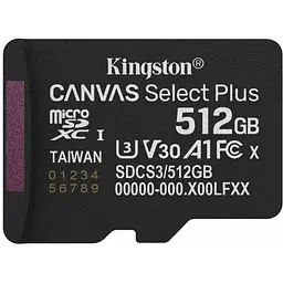 Карта пам'яті microSDXC (UHS-1 U3) Kingston Canvas Select Plus Gen3 512Gb class 10 А1 V30 (R-150MB/s)