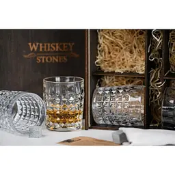 Подарунковий набір Whiskey Stones камені для віскі в дерев'яному пеналі №4 + 4 склянки Bohemia Diamond + щипці + мішечок - мініатюра 7