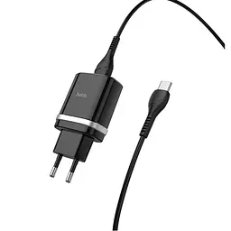 Мережевий зарядний пристрій Hoco C12Q USB QC 18W чорний + кабель USB to Type-C