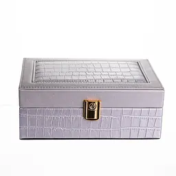 Скринька для прикрас з екошкіри 10 відділень із дзеркалом 20×14×8 см органайзер для прикрас Сірий Yiwu HP-5-19G - мініатюра 6