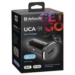 Автозарядка 1xUSB 18W (USB-A) QC3.0 3А UCA-91 чорна Defender - мініатюра 2