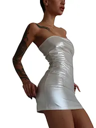 Мінісукня D&A, M, white, nylon-lycra відкриті плечі з блискавкою на всю довжину - мініатюра 3