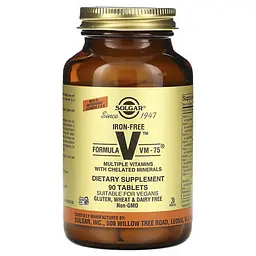 Універсальні Formula V VM-75 (Iron-Free) 90 таблеток Solgar vit0004823
