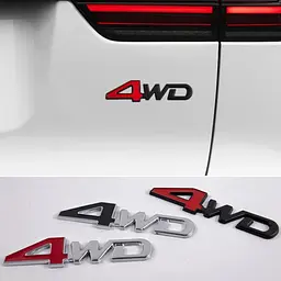 Емблема напис 4WD чорна+червоний 127×32мм метал (на скотчі) - мініатюра 3