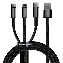 Кабель Baseus Tungsten Gold One - for - three Fast Charging Data Cable USB to M + L + C 3.5A 1.5m Bl