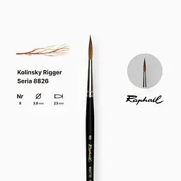 Пензель колонок довгий загострений Raphael Kolinsky Rigger, №8, коротка ручка - мініатюра 2