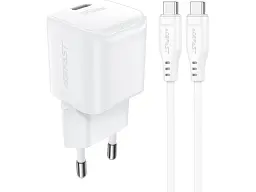 Мережевий зарядний пристрій Acefast A77 Mini PD30W GaN + кабель USB-C Set C3-03 White (6974316282853)