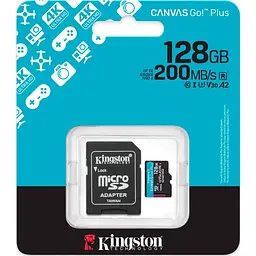 Карта пам'яті Kingston microSD 128GB C10 UHS-I U3 A2 V30 R200MB/s + SD - мініатюра 3