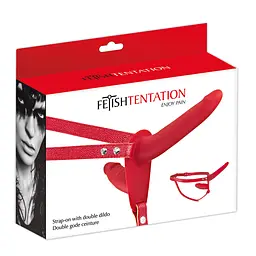 Подвійний страпон Fetish Tentation Strap-On With Double Dildo 15 см червоний
