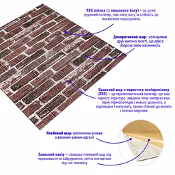 Декоративна 3D панель Sticker Wall самоклейка 700x770x5мм Цегла червона Катеринославська 043 SW-00000031 - мініатюра 2