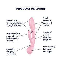 Двосторонній вібратор-кролик Satisfyer Triple Oh Pink, 3 мотори, руків’я-масажер - мініатюра 7