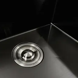 Кухонна мийка чорна PVD 78x43 L Platinum Handmade (два отвори, круглий сифон 3,0/0,8), Чорний - мініатюра 6