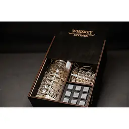 Подарунковий набір Whiskey Stones камені для віскі у дерев'яному пеналі №7 + декантер і 2 склянки Bohemia Diamond + щипці + мішечок - мініатюра 3