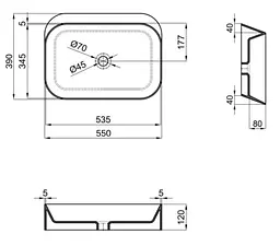 Раковина накладна Qtap Scorpio 550х390х120 мм, Matt Black, прямокутна, без донного клапана QT14112243MBN - мініатюра 6