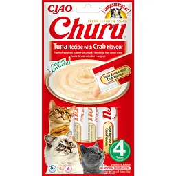 Ласощі для котів INABA Churu, вершковий мус у стіках з тунцем та крабом, 4×14 г