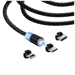 Дата кабель USB 2.0 AM to Lightning + Micro 5P + USB-C 1.0m Magnet only charge ColorWay (CW-CBUU020-BK) - мініатюра 3