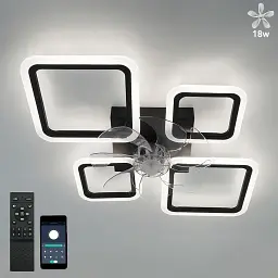 Смарт люстра з вентилятором керована світлодіодна FAN OVAL 70 Вт + 18 Вт 760x560x120 мм Чорна ESLLSE