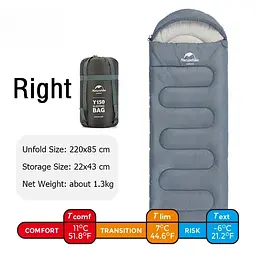 Спальник Naturehike Y150L (NH21MSD08) +11°C - правий - сіро-блакитний - мініатюра 3