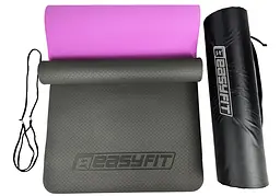 Килимок для йоги та фітнеса EasyFit TPE+TC 6мм двошаровий + Чохол чорний з фіолетовим (EF-1924s-BV) - мініатюра 7